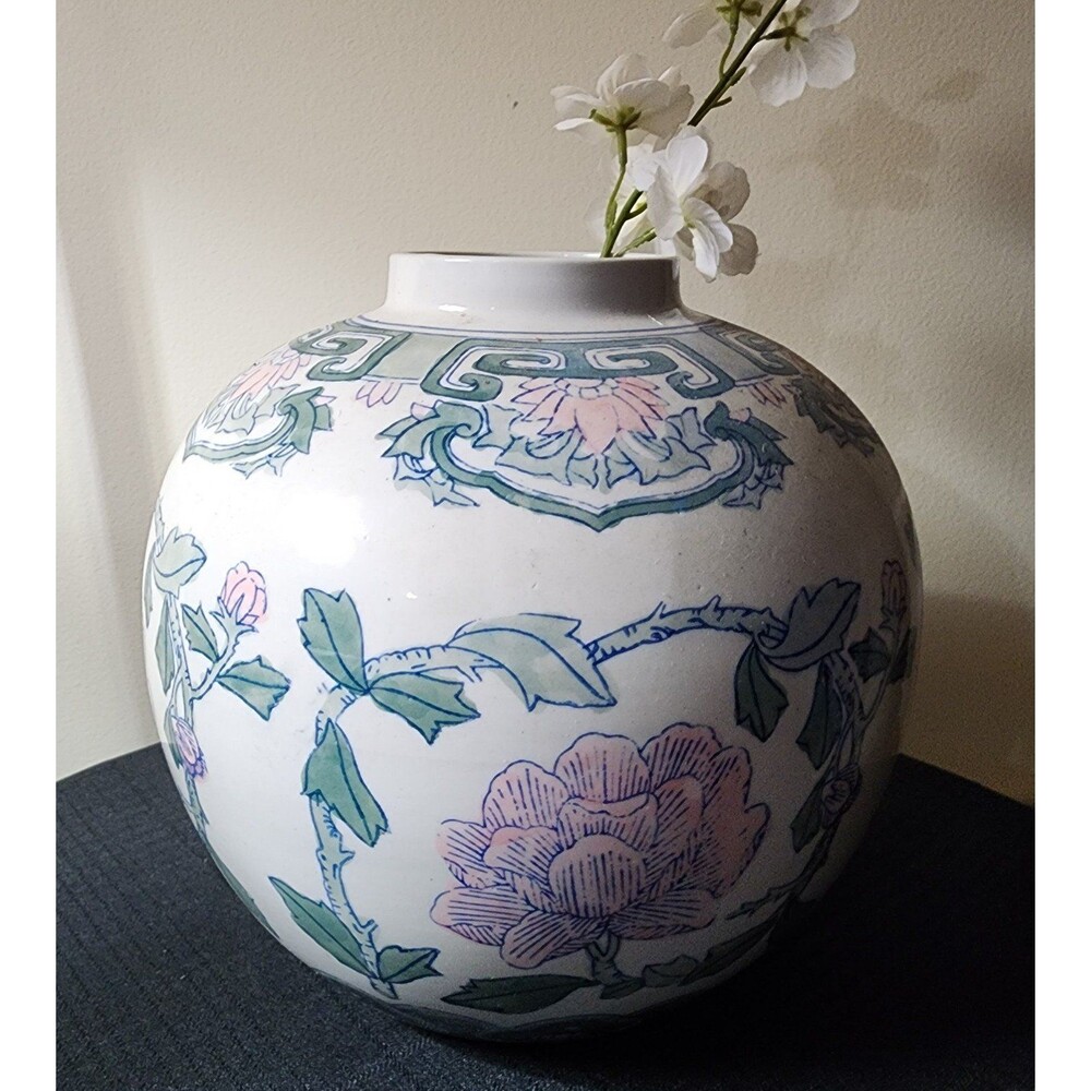 Vintage Porcelain Chinese Vase with Pink Flowers